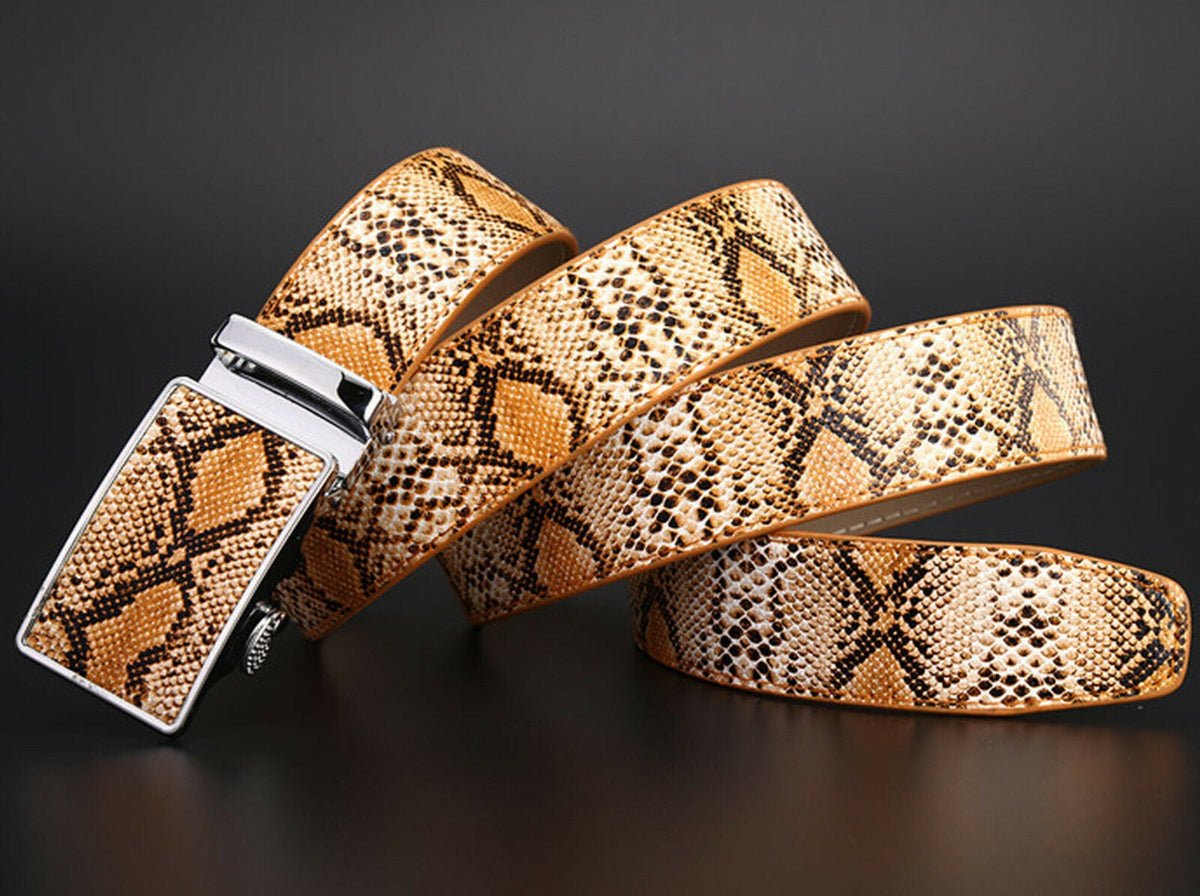 MROYALE™ Faux Snake Skin Embossed Leather Ratchet Belt | Men&#39;s Snake Automatic Buckle mens belts MRoyale™ 