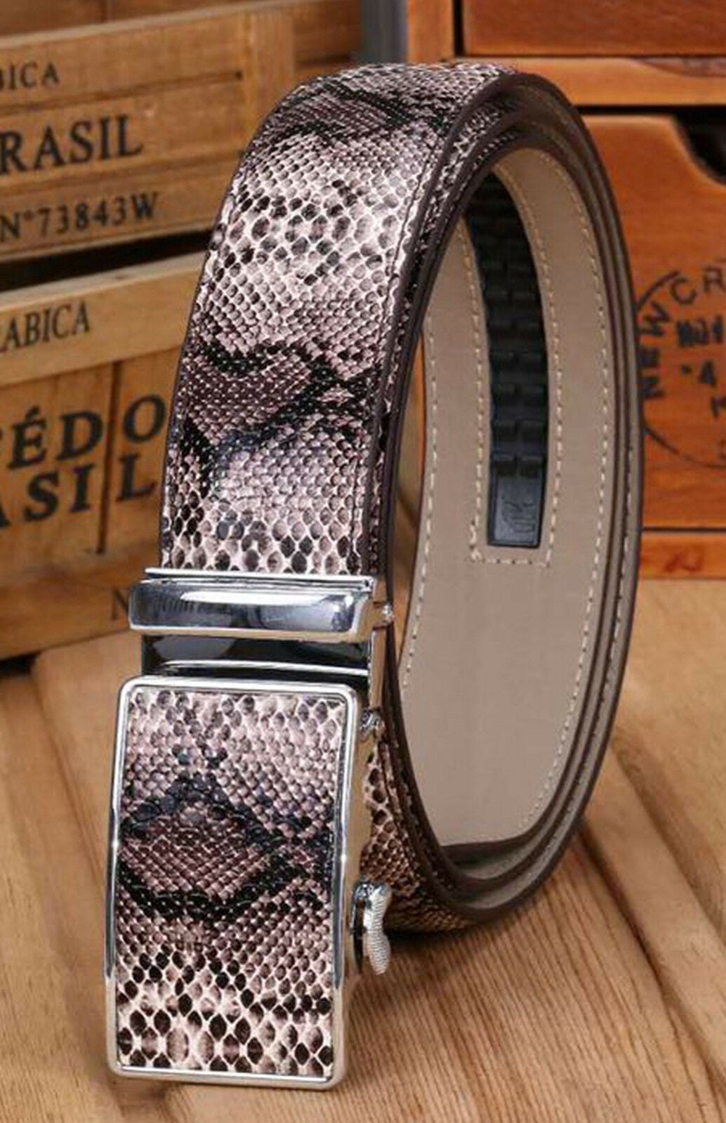 MROYALE™ Faux Snake Skin Embossed Leather Ratchet Belt | Men's Snake Automatic Buckle mens belts MRoyale™ 