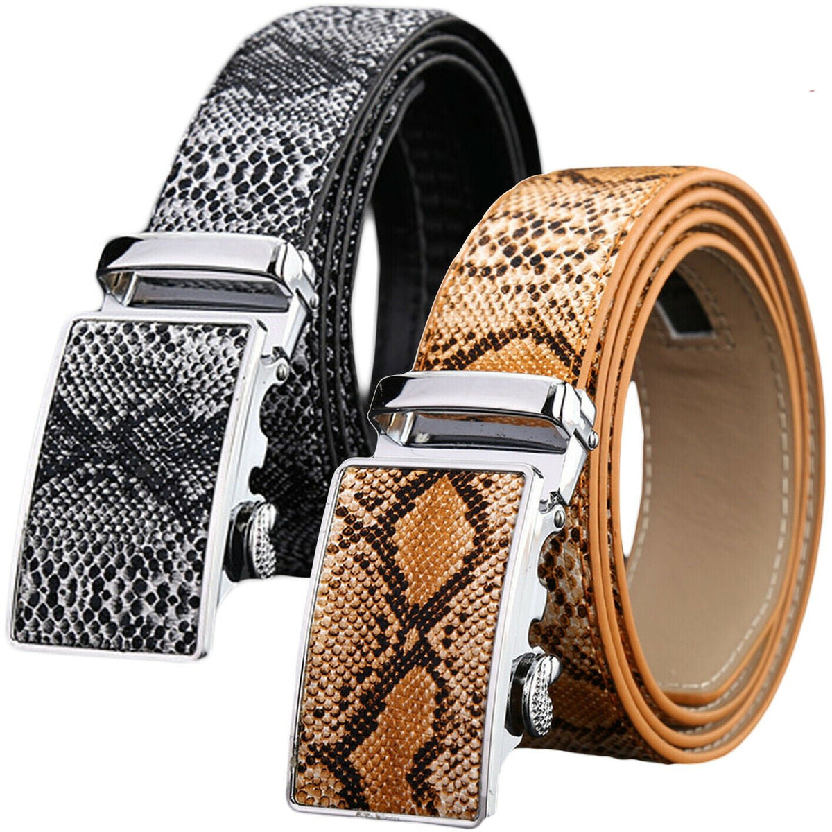 MROYALE™ Faux Snake Skin Embossed Leather Ratchet Belt | Men&#39;s Snake Automatic Buckle mens belts MRoyale™ 