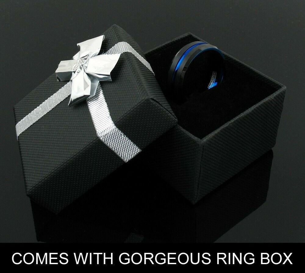 MRoyale™ Men's Tungsten Carbide Black w/ Thin Blue Ring/Wedding Band (Size 8-15) men's ring MRoyale™ Fashion 