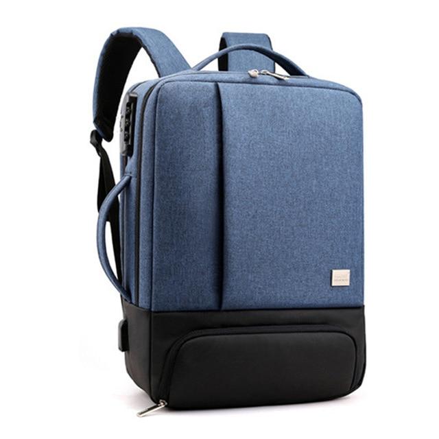 blue anti-theft backpack with usb charger and laptop space MROYALE™ Men's Anti-Theft Laptop Backpack w/ USB Charging Port + Shoe Storage