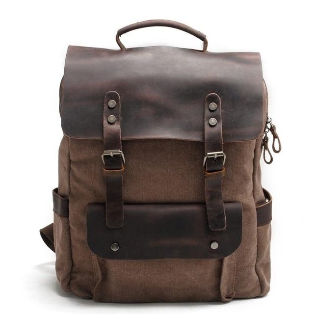 MROYALE™ Men&#39;s Vintage Multifunction Leather Canvas Laptop Backpack Backpacks MRoyale™ Fashion Coffee 