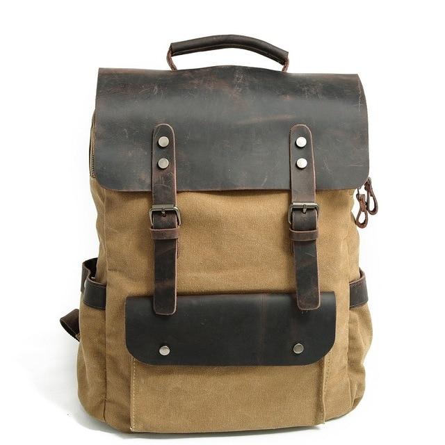 MROYALE™ Men's Vintage Multifunction Leather Canvas Laptop Backpack Backpacks MRoyale™ Fashion Khaki 