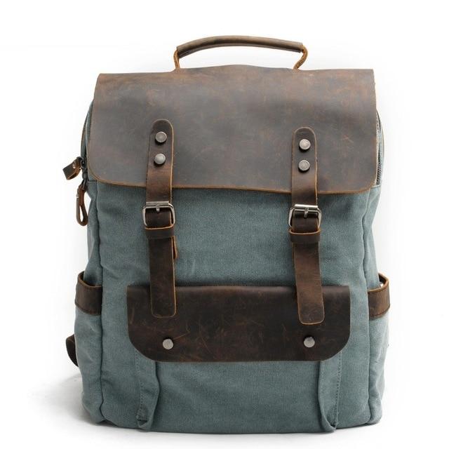 MROYALE™ Men's Vintage Multifunction Leather Canvas Laptop Backpack Backpacks MRoyale™ Fashion Lake green 