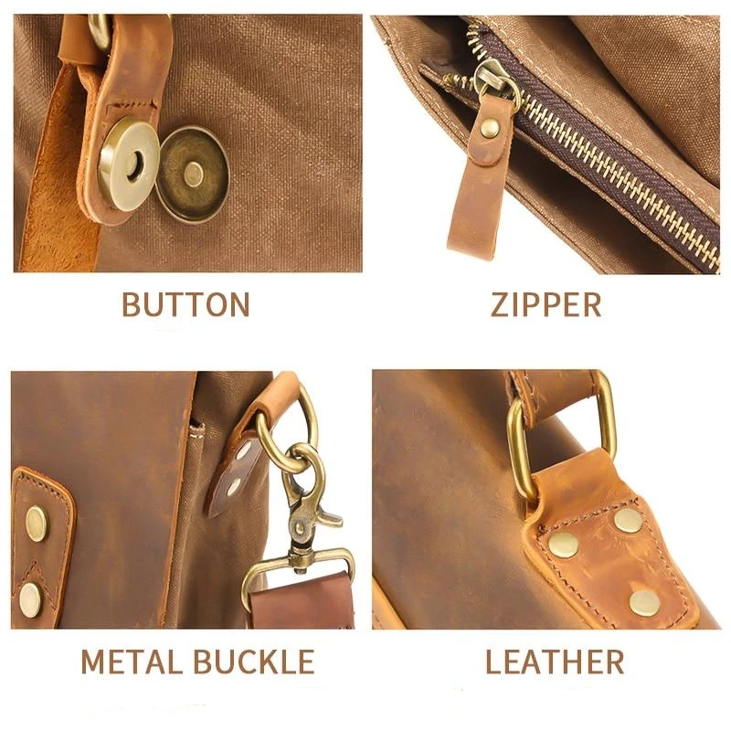 MRoyale™ Men's Vintage Leather Canvas Crossbody 14" Laptop Messenger Messenger Bag MRoyale™ Fashion 