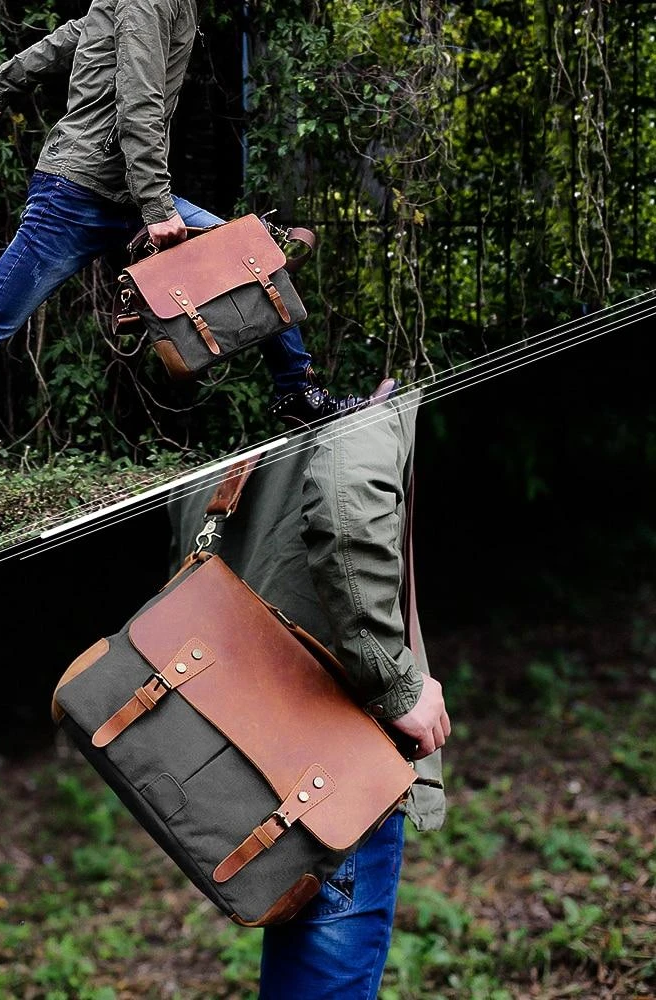 MRoyale™ Men's Vintage Leather Canvas Crossbody 14" Laptop Messenger Messenger Bag MRoyale™ Fashion 