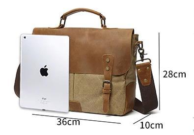 MRoyale™ Men's Vintage Leather Canvas Crossbody 14" Laptop Messenger Messenger Bag MRoyale™ Fashion 