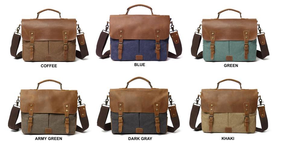 MRoyale™ Men's Vintage Leather Canvas Crossbody 14" Laptop Messenger Messenger Bag MRoyale™ Fashion 