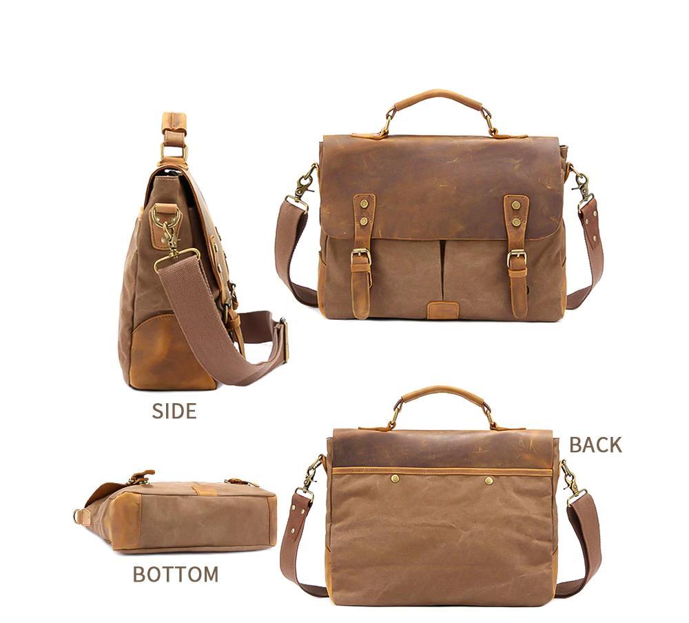 MRoyale™ Men's Vintage Leather Canvas Crossbody 14" Laptop Messenger Messenger Bag MRoyale™ Fashion 