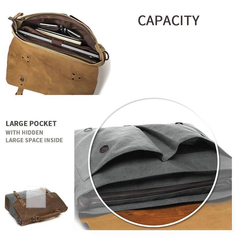 MRoyale™ Men's Vintage Leather Canvas Crossbody 14" Laptop Messenger Messenger Bag MRoyale™ Fashion 