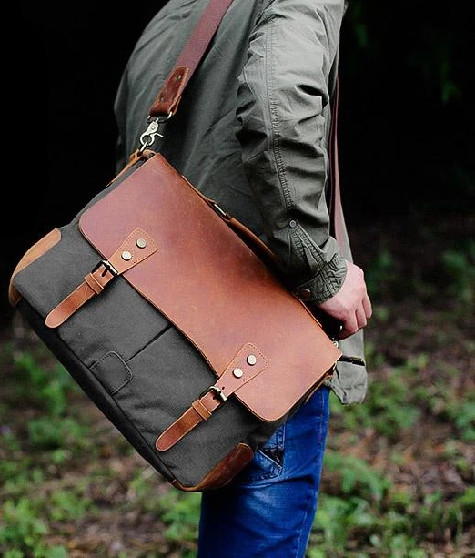 MRoyale™ Men's Vintage Leather Canvas Crossbody 14" Laptop Messenger Messenger Bag MRoyale™ Fashion 