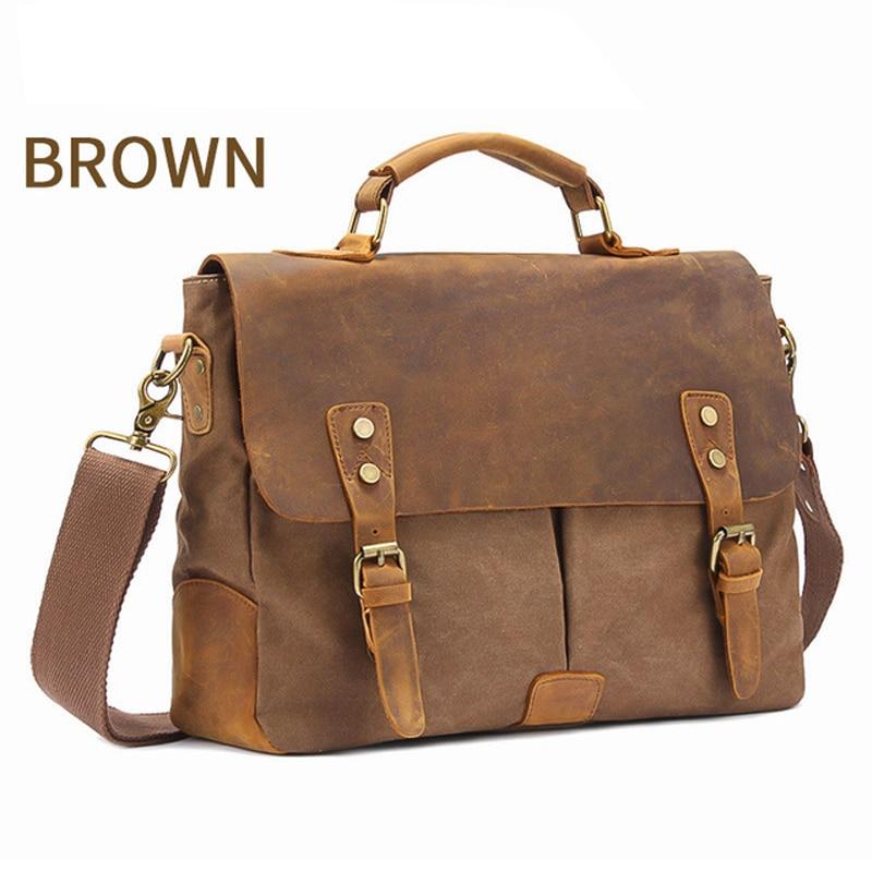 MRoyale™ Men's Vintage Leather Canvas Crossbody 14" Laptop Messenger Messenger Bag MRoyale™ Fashion 
