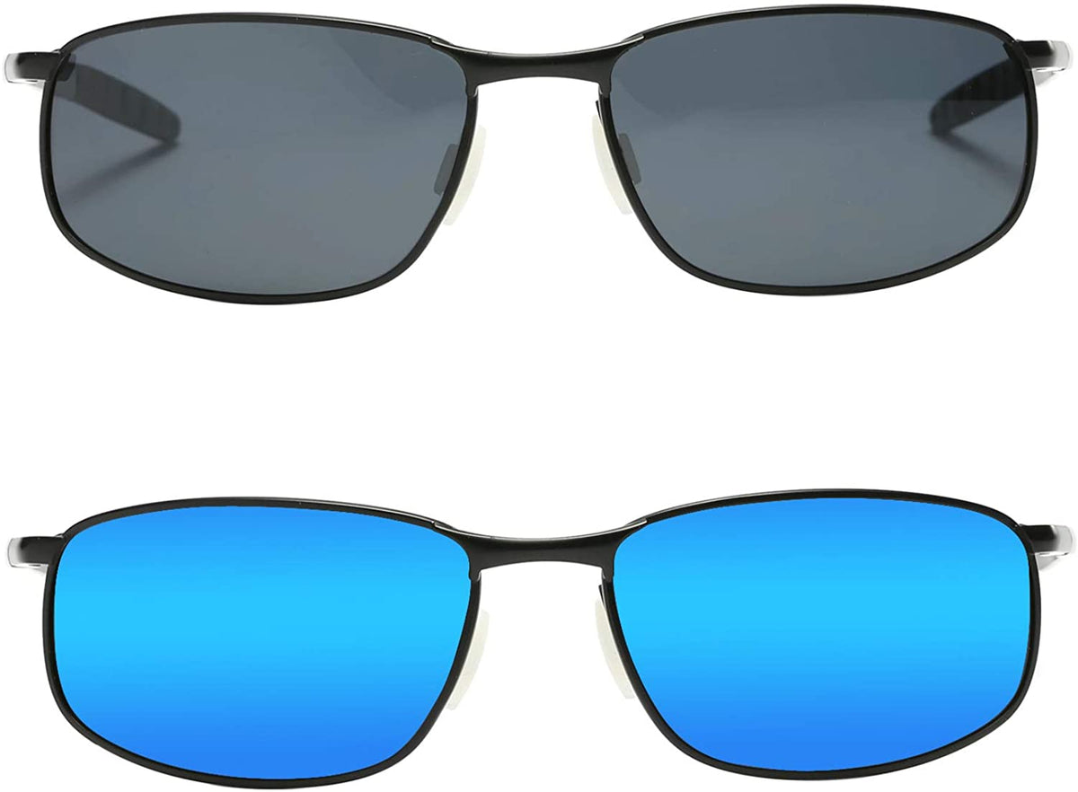 MROYALE™ 2-Pack Polarized 'Curve Wrap' Metal Sunglasses - Men's Sports, UV400, Case Sunglasses MROYALE™ 