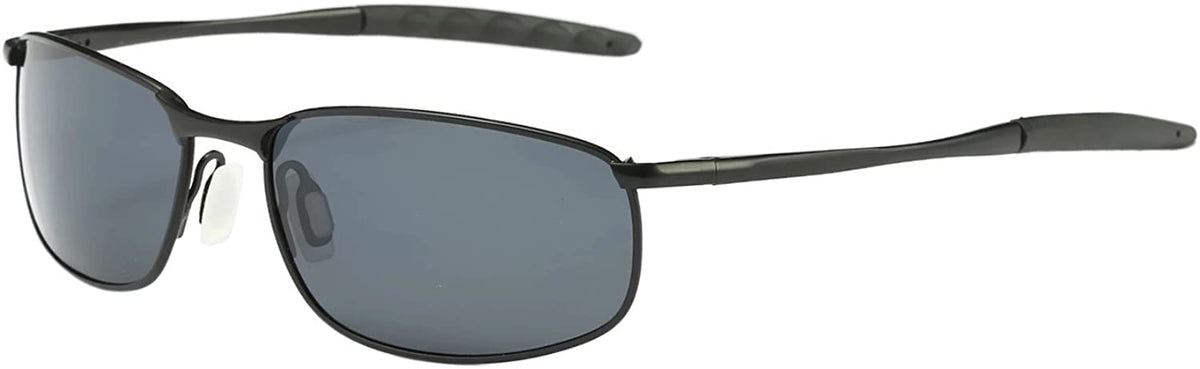 MROYALE™ 2-Pack Polarized &#39;Curve Wrap&#39; Metal Sunglasses - Men&#39;s Sports, UV400, Case Sunglasses MROYALE™ Black-Grey Lens 