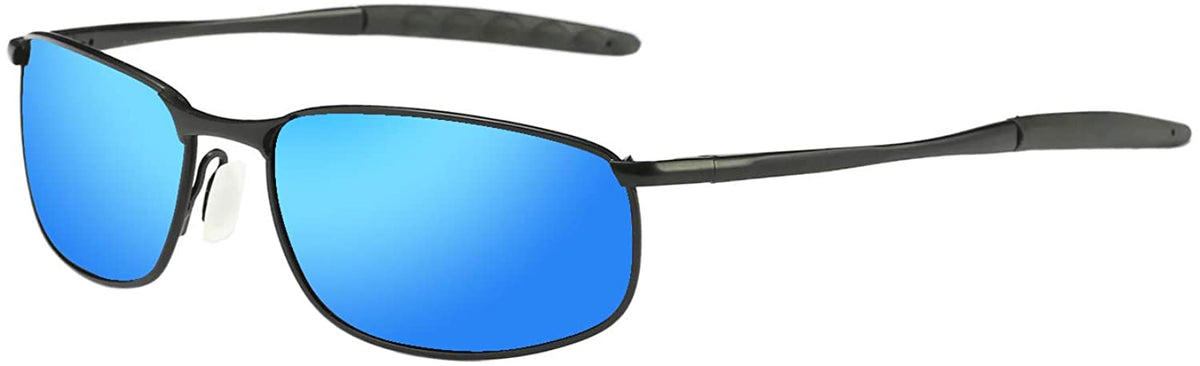 MROYALE™ 2-Pack Polarized 'Curve Wrap' Metal Sunglasses - Men's Sports, UV400, Case Sunglasses MROYALE™ Black-Blue Lens 