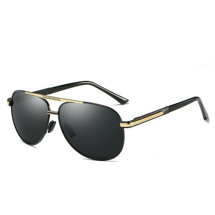 MROYALE Pro™ Men&#39;s Aviator Polarized Vintage Sunglasses - UV400 sunglasses MRoyale™ Fashion Black-Gold w/ Black Lens 