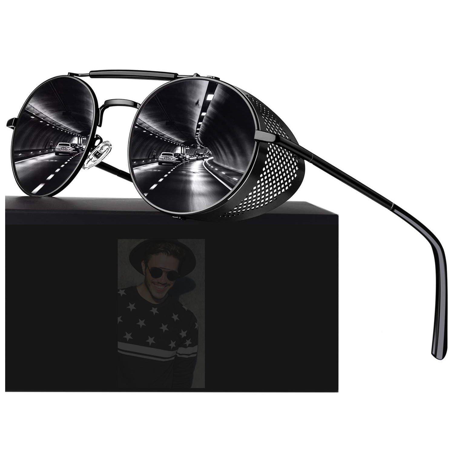 MSUNXPRO™ Polarized Steampunk Sunglasses - Retro Round Side Shield