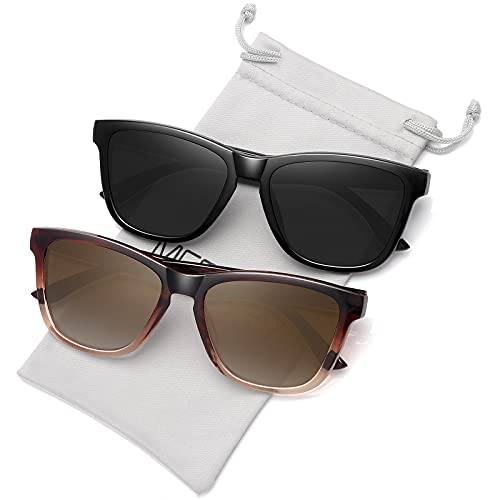MSUNXPRO™ 2-Pack Retro Polarized Sunglasses| Unisex, Vintage TAC UV400 Mirror Coating Sunglasses MSUNXPRO™ Black + Brown 2 Pack 