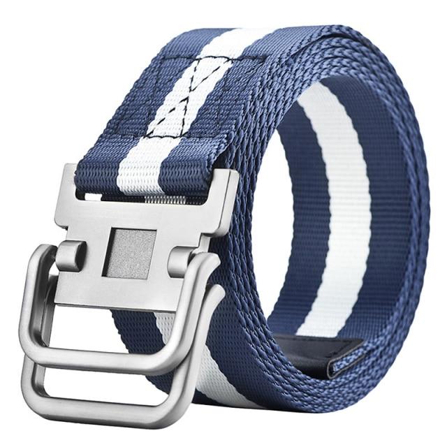 MROYALE™ Canvas Double Buckle Tactical Belt | Adjustable Survival Army Rigger Waistband tactical belt MRoyale™ Blue Stripes 