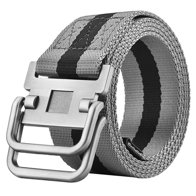 MROYALE™ Canvas Double Buckle Tactical Belt | Adjustable Survival Army Rigger Waistband tactical belt MRoyale™ Gray Stripes 