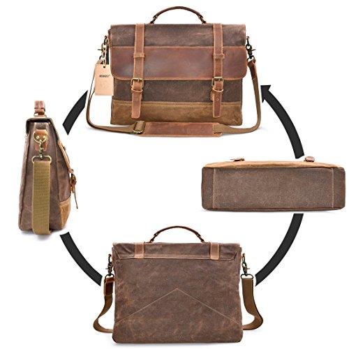 NWFashion™ Vintage Waxed Canvas/Leather 15.6&quot; Laptop Crossbody Messenger Briefcase Messenger Bag NWFashion™ 
