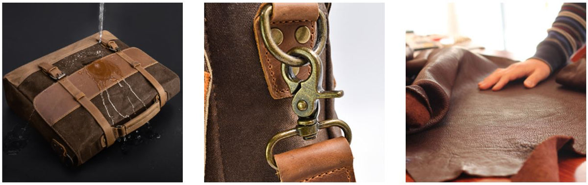 NWFashion™ Vintage Waxed Canvas/Leather 15.6&quot; Laptop Crossbody Messenger Briefcase Messenger Bag NWFashion™ 