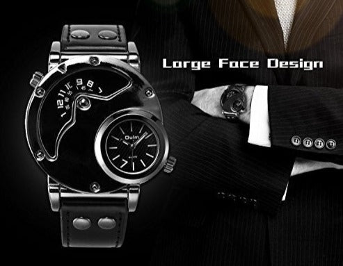 OLMPro™ Men&#39;s BIG Face Leather Analog Dress Watch - Dual Dial, Quartz wristwatches OLMPro™ 