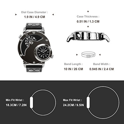OLMPro™ Men&#39;s BIG Face Leather Analog Dress Watch - Dual Dial, Quartz wristwatches OLMPro™ 