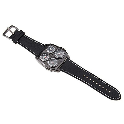 OLMPro™ Men&#39;s BIG Face Leather Analog Punk Watch - 4 Dials, Sports Quartz wristwatches OLMPro™ 