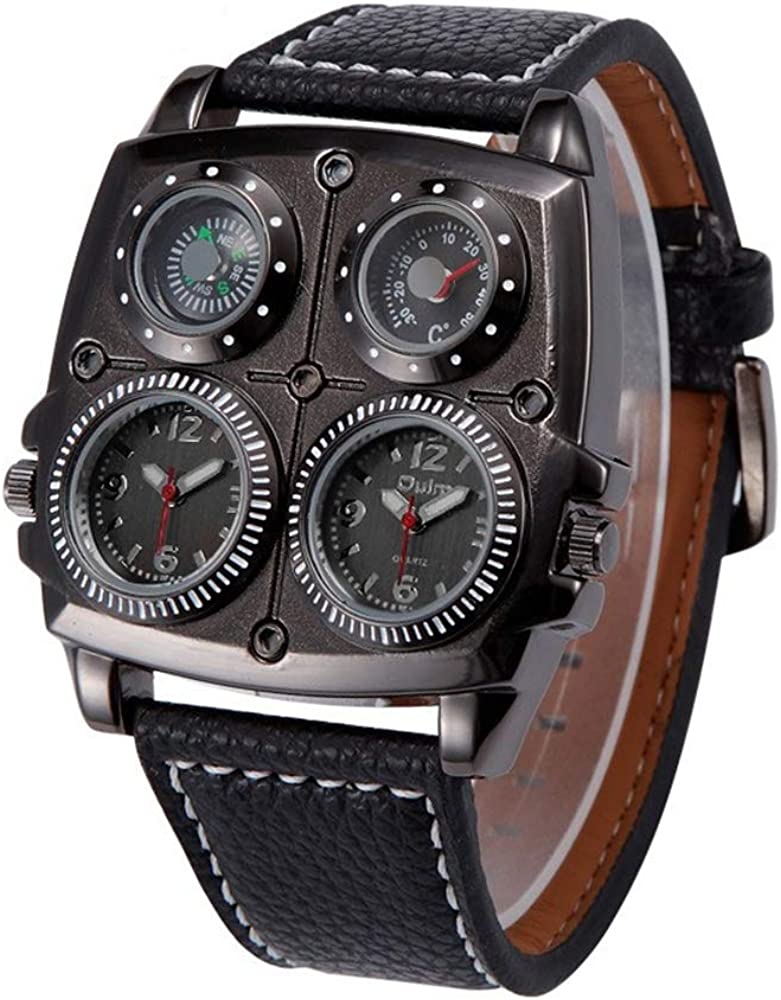 OLMPro™ Men&#39;s BIG Face Leather Analog Punk Watch - 4 Dials, Sports Quartz wristwatches OLMPro™ 