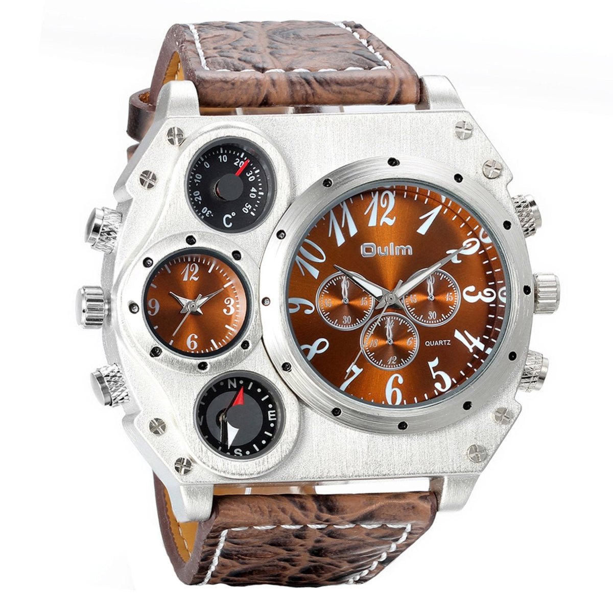 OLMPro™ Mens BIG Face Leather Analog Sport Watch - Decor Compass/Thermometer wristwatches OLMPro™ 