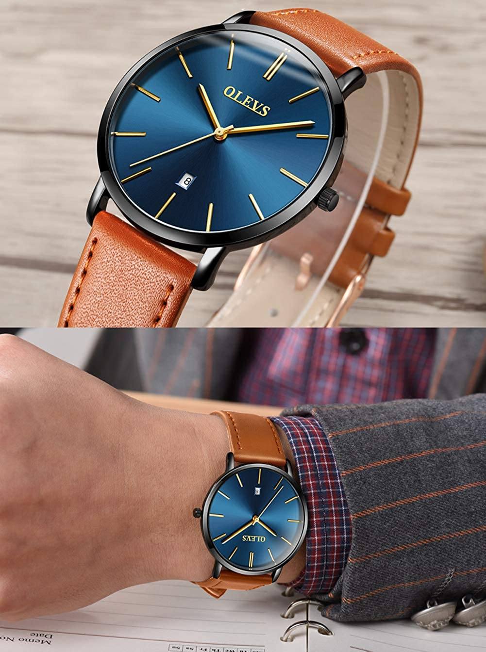 OLVPro™ Men's Ultra Thin Leather Dress Watch - Big Face, Analog, Minimalist, Quartz Wristwatches OLVPro™ 