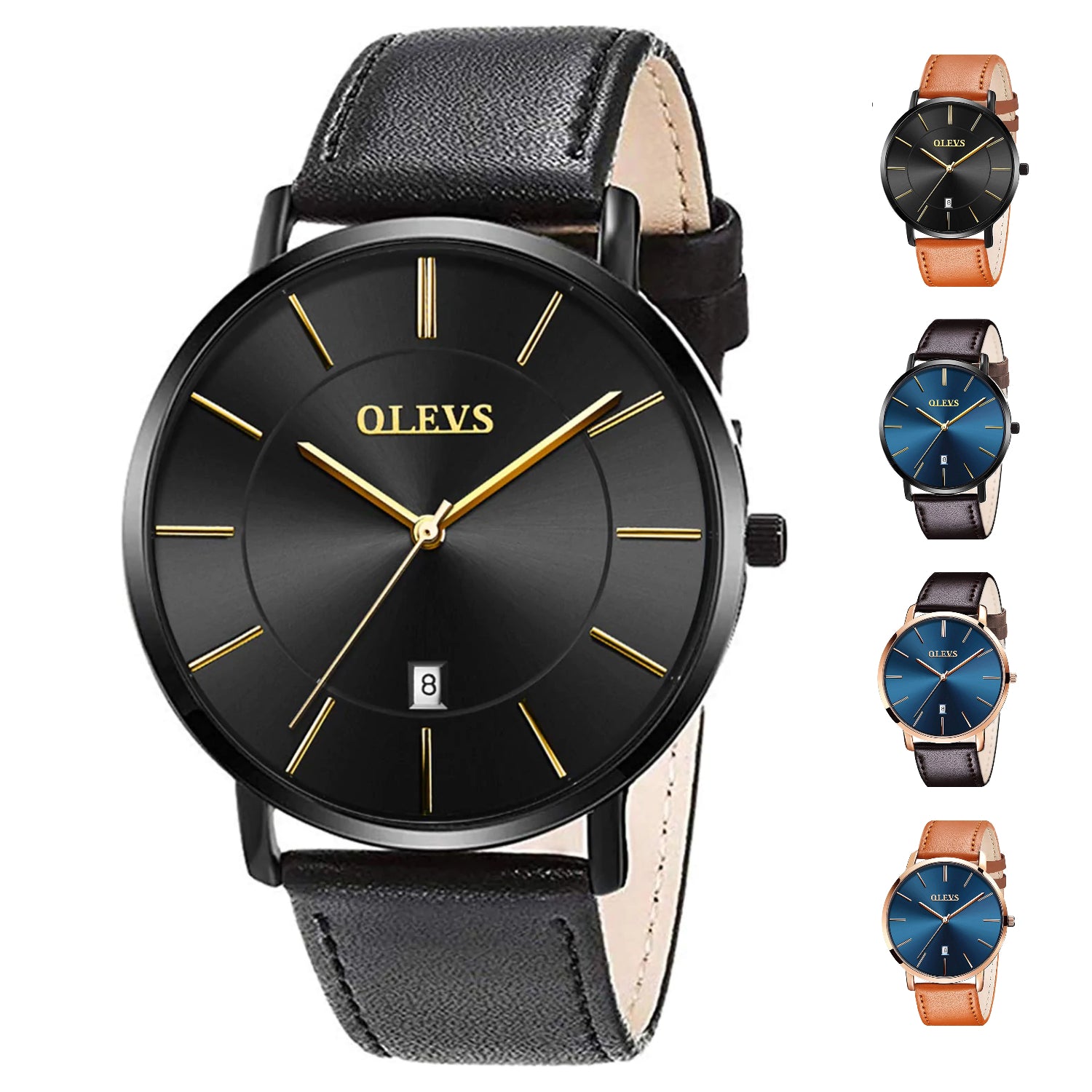 OLVPro™ Men's Ultra Thin Leather Dress Watch - Big Face, Analog, Minimalist, Quartz Wristwatches OLVPro™ Black/Black 