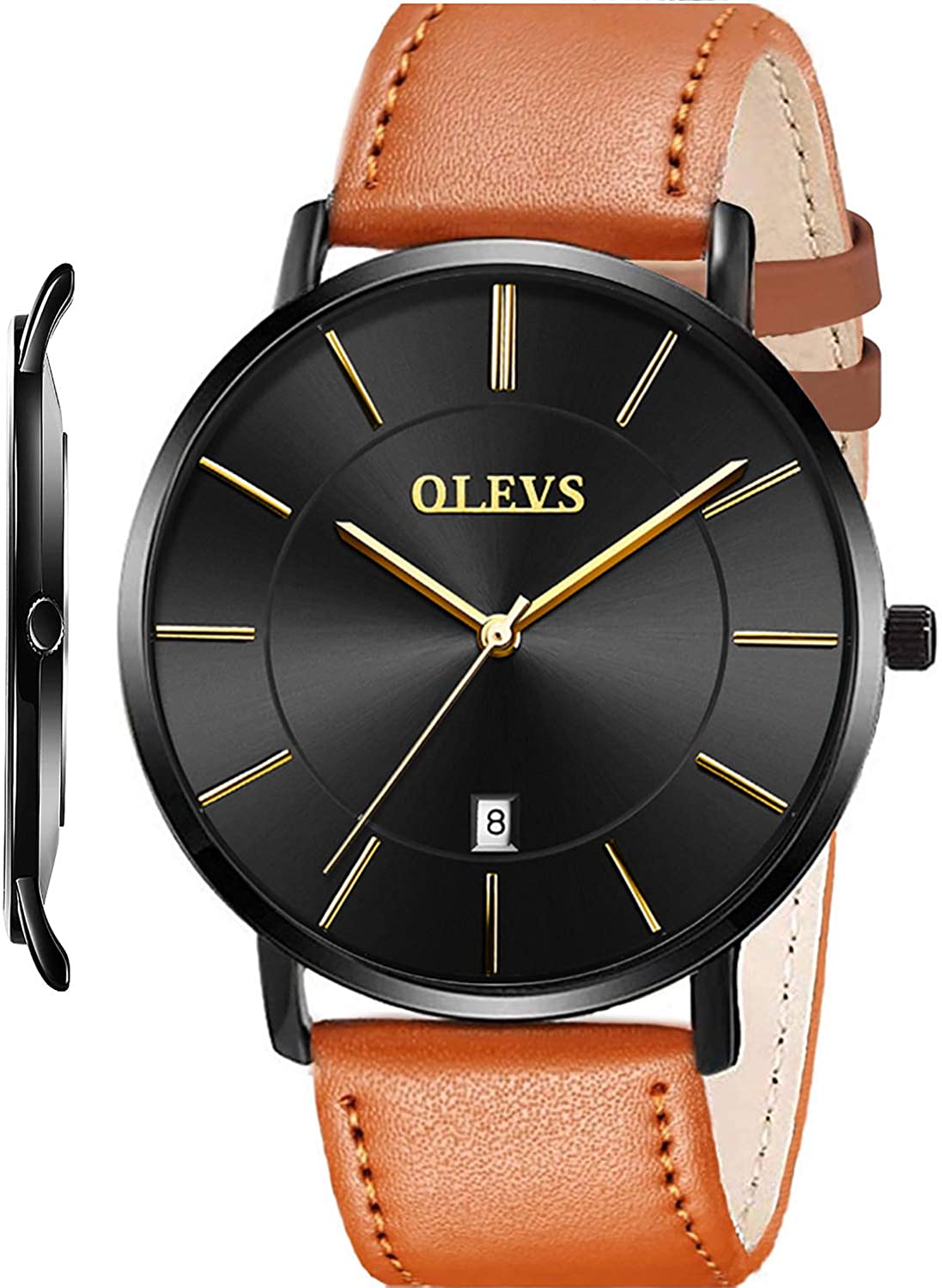 OLVPro™ Men's Ultra Thin Leather Dress Watch - Big Face, Analog, Minimalist, Quartz Wristwatches OLVPro™ Brown/Black 