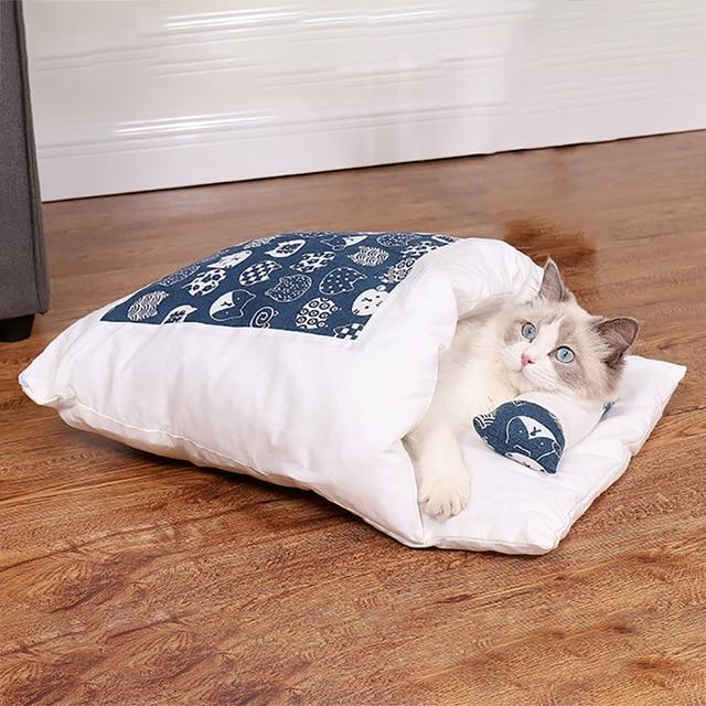 PETLAVISH™ Burrow Calming Cat/Puppy Sleeping Bag - Cozy Plush Kennel w/ Pillow Pet Bed PETLAVISH™ Fashion Blue Small (45x30cm) 