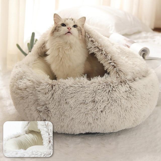 PETLAVISH™ Burrow Calming Cave Cat/Dog Bed S-XL: Cozy Plush Sleeping Kennel Pet Bed PETLAVISH™ Coffee Small (14in) 
