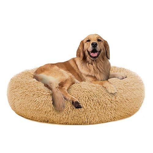 PETLAVISH ELITE™ Fluffy Calming Donut Dog/Cat Bed S-XXL: Cozy Plush Sleeping Kennel Pet Bed PETLAVISH™ XL (36&quot;) Beige 