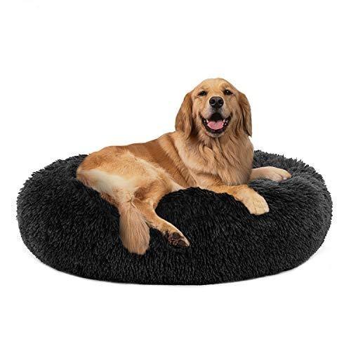 PETLAVISH ELITE™ Fluffy Calming Donut Dog/Cat Bed S-XXL: Cozy Plush Sleeping Kennel Pet Bed PETLAVISH™ S (24&#39;&#39;) Black 
