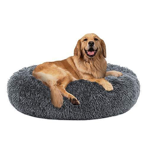 PETLAVISH ELITE™ Fluffy Calming Donut Dog/Cat Bed S-XXL: Cozy Plush Sleeping Kennel Pet Bed PETLAVISH™ M (30'') Gray-Blue 