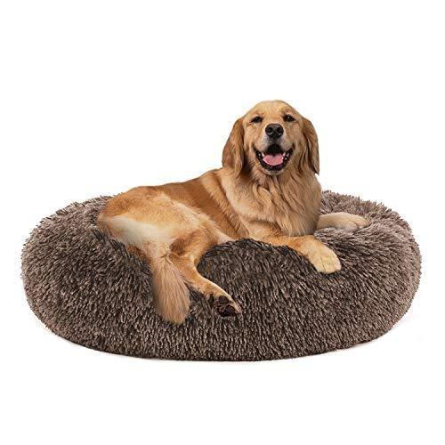 PETLAVISH ELITE™ Fluffy Calming Donut Dog/Cat Bed S-XXL: Cozy Plush Sleeping Kennel Pet Bed PETLAVISH™ XL (36") Khaki 