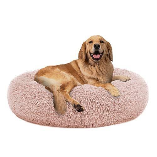 PETLAVISH ELITE™ Fluffy Calming Donut Dog/Cat Bed S-XXL: Cozy Plush Sleeping Kennel Pet Bed PETLAVISH™ L (32'') Pink 