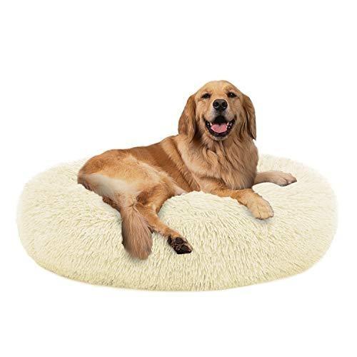 PETLAVISH ELITE™ Fluffy Calming Donut Dog/Cat Bed S-XXL: Cozy Plush Sleeping Kennel Pet Bed PETLAVISH™ XL (36&quot;) White 