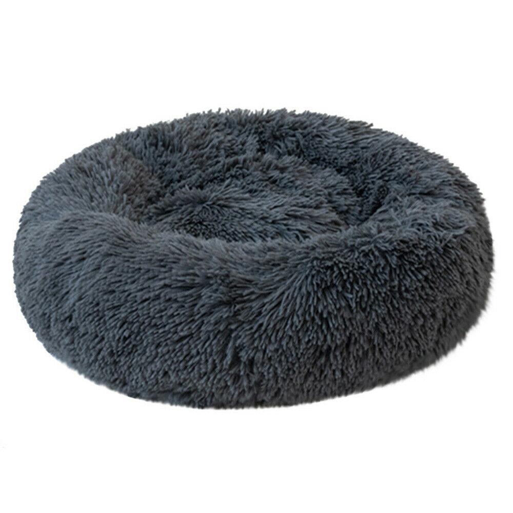PETLAVISH™ Fluffy Calming Donut Dog/Cat Bed S-XL: Cozy Plush Sleeping Kennel Pet Bed PETLAVISH™ Fashion Dark Gray 16in 