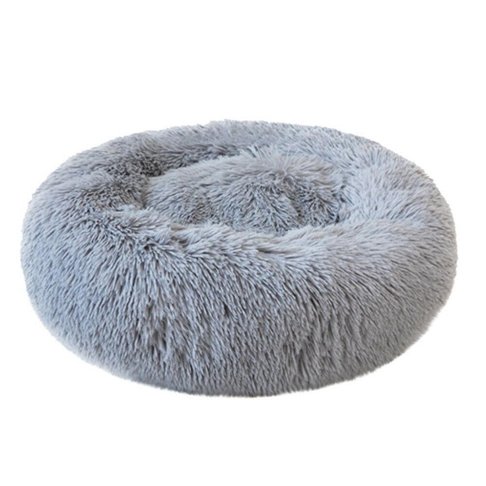 PETLAVISH™ Fluffy Calming Donut Dog/Cat Bed S-XL: Cozy Plush Sleeping Kennel Pet Bed PETLAVISH™ Fashion Light Gray 16in 
