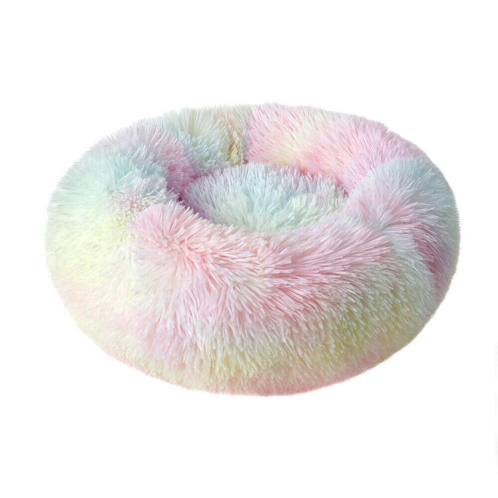 PETLAVISH™ Fluffy Calming Donut Dog/Cat Bed S-XL: Cozy Plush Sleeping Kennel Pet Bed PETLAVISH™ Fashion Mix-color 16in 