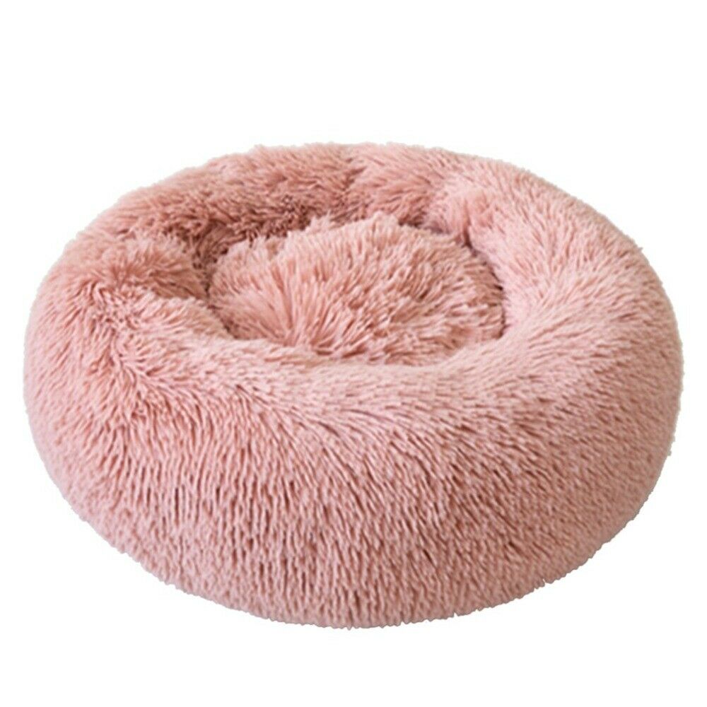 PETLAVISH™ Fluffy Calming Donut Dog/Cat Bed S-XL: Cozy Plush Sleeping Kennel Pet Bed PETLAVISH™ Fashion Pink 16in 