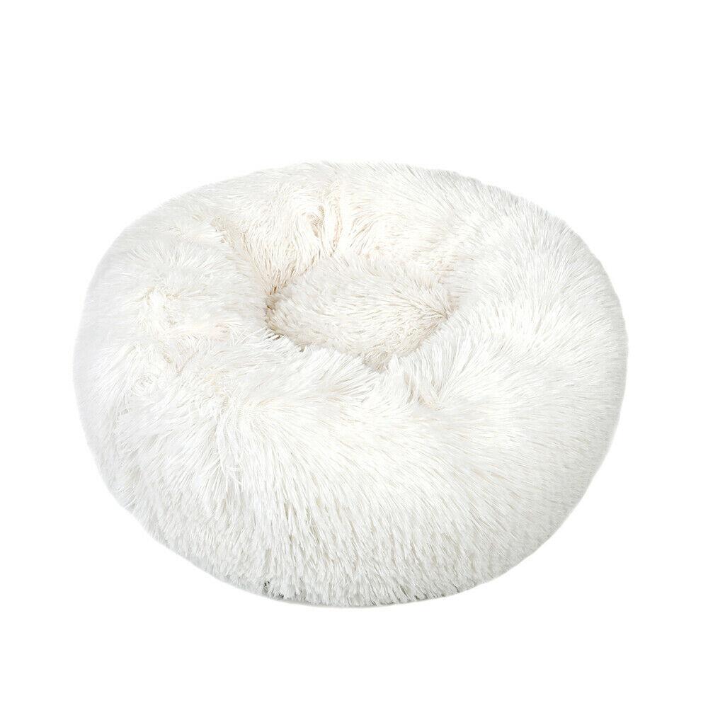 PETLAVISH™ Fluffy Calming Donut Dog/Cat Bed S-XL: Cozy Plush Sleeping Kennel Pet Bed PETLAVISH™ Fashion White 16in 