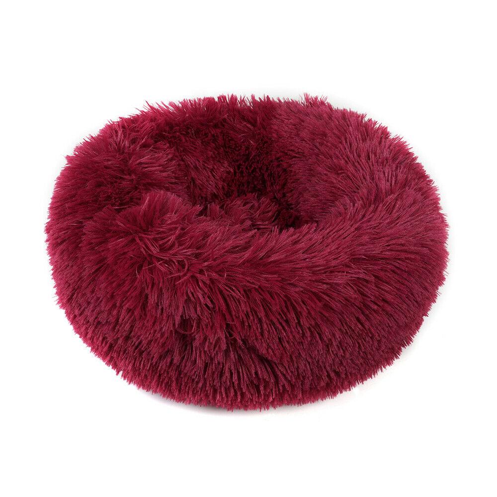 PETLAVISH™ Fluffy Calming Donut Dog/Cat Bed S-XL: Cozy Plush Sleeping Kennel Pet Bed PETLAVISH™ Fashion Wine Red 16in 