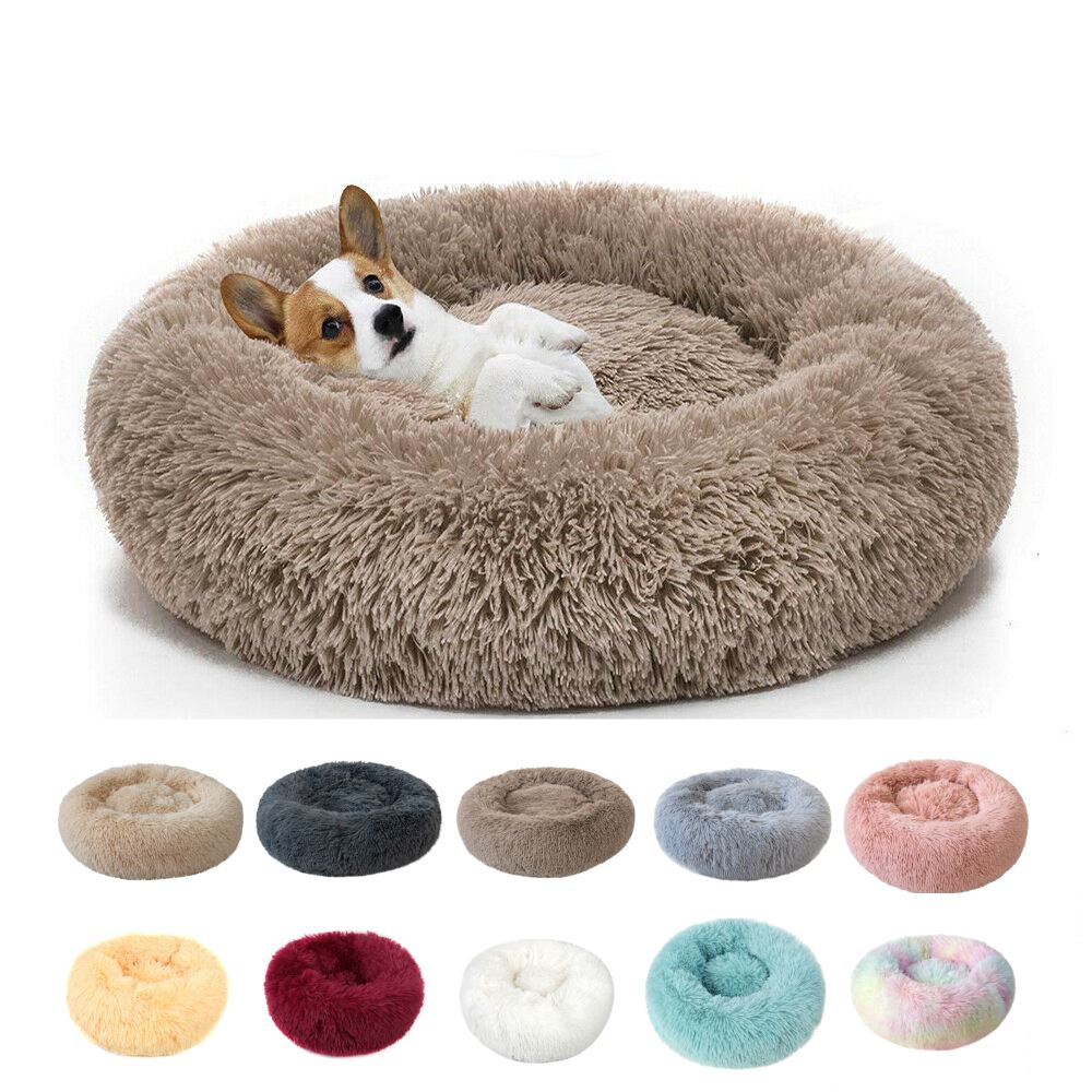 PETLAVISH™ Fluffy Calming Donut Dog/Cat Bed S-XL: Cozy Plush Sleeping Kennel Pet Bed PETLAVISH™ Fashion KhakiPL 16in 
