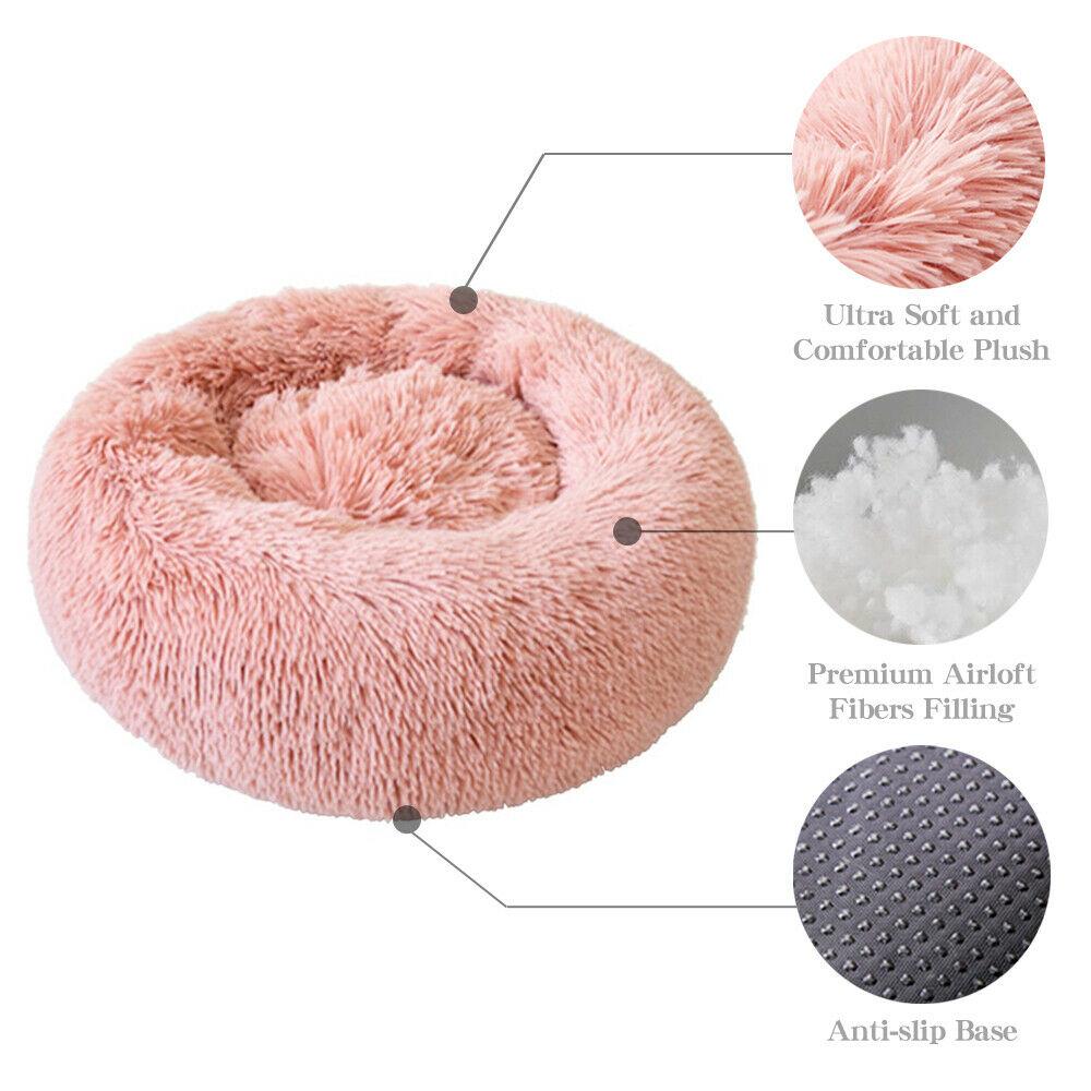 PETLAVISH™ Fluffy Calming Donut Dog/Cat Bed S-XL: Cozy Plush Sleeping Kennel Pet Bed PETLAVISH™ Fashion 